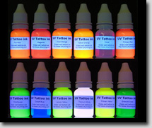 uv tattoo ink, invisible uv tattoo ink, visible uv tattoo ink, fluorescent tattoo  ink.